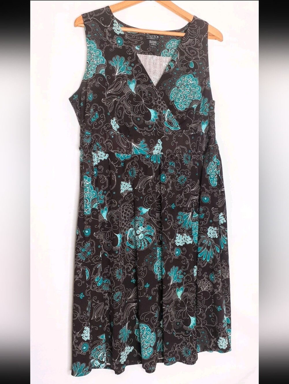 NY Collection Size 1XL Women's A-line Brown And Blue Paisley Print Dress